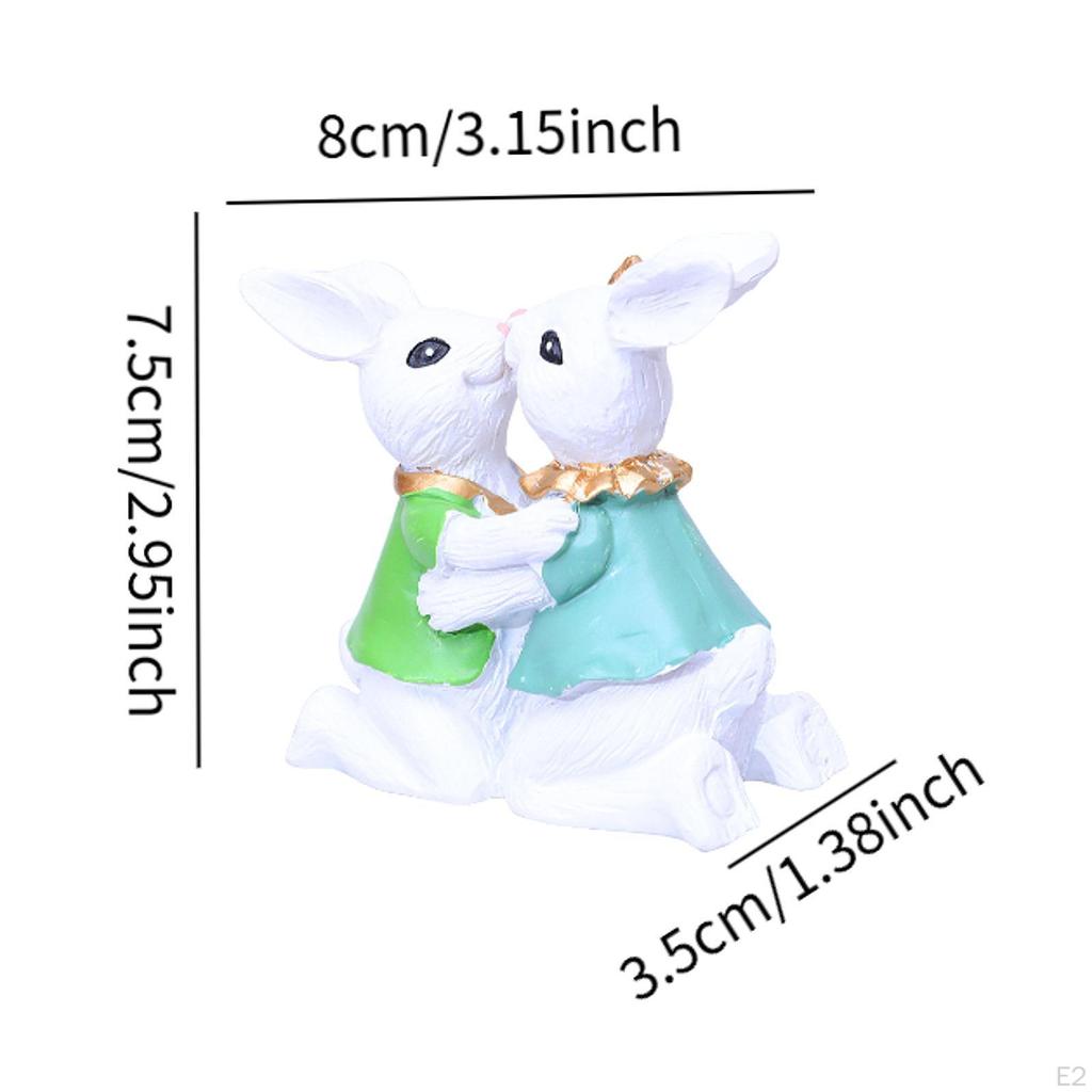 Easter Pastoral Rabbit Couple Statue 8x3.5x7.5cm Decorative Handcrafted Resin Sculpture for Home
