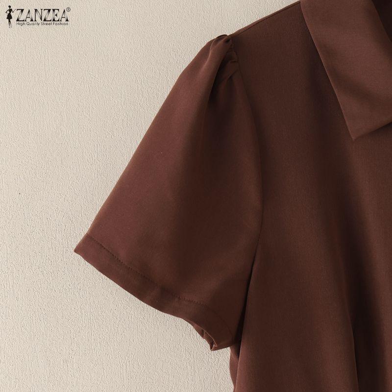 ZANZEA Women Casual Turn Down Collar Short Sleeve Summer A-line Dress