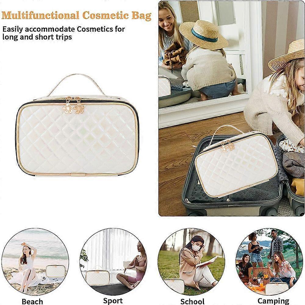Laser Leather Diamond Plaid Cosmetic Bag, Portable Cosmetic Bag, PU Material