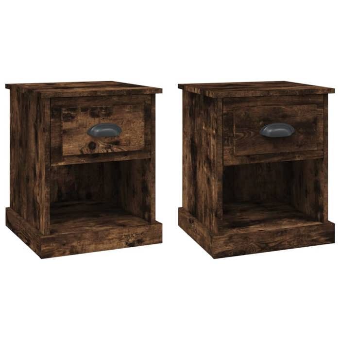 Table de chevet - Maison Exclusive - Chêne fumé - Bois d'ingénierie - 1 tiroir + compartiment