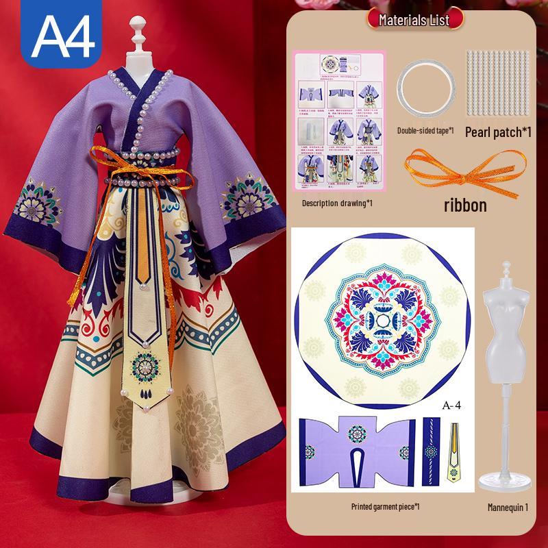 Children's DIY Fashion Design Hanfu Doll Set - Birthday Gift for Girls Ages 6-10, Features 7 Chinese Style Dress-Up Options