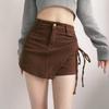 Irregular Denim Skort for Women - Slimming Lace-up A-line with Drawstring