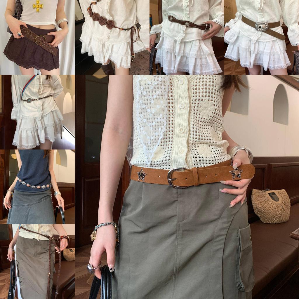 Bohemian Style Leather Belt For Women With Metal Studs And Embellishments For Casual Wear