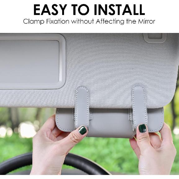 Sunglasses Holder For Car Visor Vegan Leather Glasses Case With Clip Automotive Interior Visor Accessories