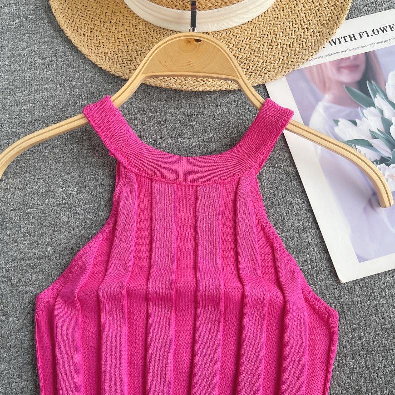 Pure Desire Top Women's Heavy Industry Beads Slim-fitting Short Sexy Off-the-shoulder Neck Sling Vest Women's Versatile Knitted Sweater Tide