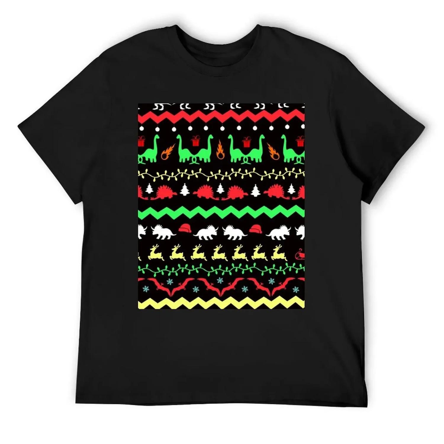 

Dinosaur Ugly Christmas Sweater Pattern T-Shirt anime tshirt blacks Funny t-shirt Men s t shirts XXXXXL чорний