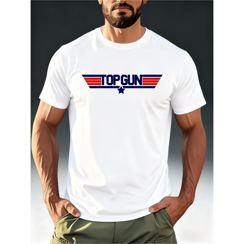 European Sizes Men's - Hard Boy Short Sleeve T-Shirt, Featuring the Classic "TOPGUN" Air Combat Emblem, with a Trendy and Cool Design