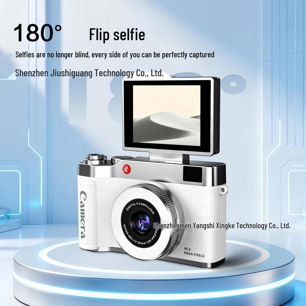 Retro Dual Camera with Flip Screen: HD Digital CCD Student Camera with Beauty Filters for Photos and Videos.