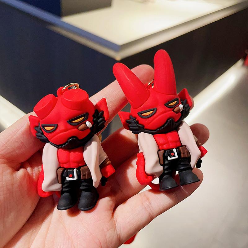 American Keychain Hellboy Style Demon Key Accessory Soft Rubber Long Horn