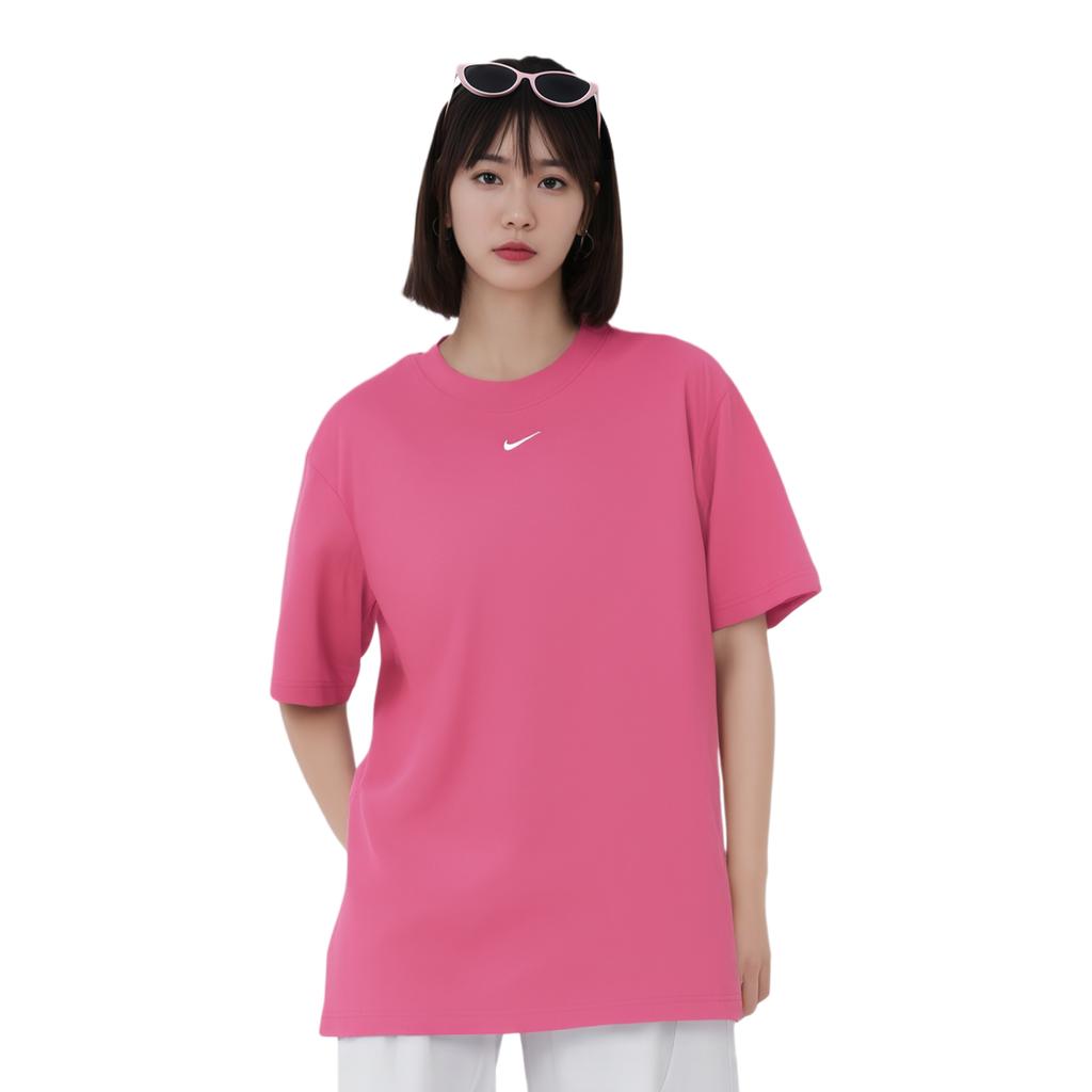 Nike Abbigliamento sportivo T-shirt casual a maniche corte larghe monocolore con spalle scese Donna Top Rosso-fusione-chiaro FD4150-648