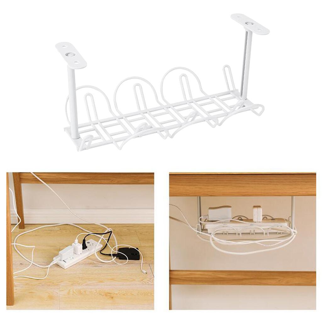 32cm Under Desk Cable Organizer Tray Wire Management Holder Basket Plastic Under Table Power Strip Holder Basket Adhesive
