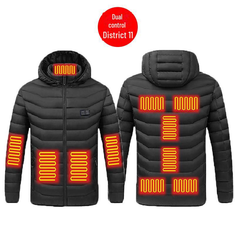 Men's Multi-Zone Hooded Electric Heated Cotton Coat with Long Sleeves