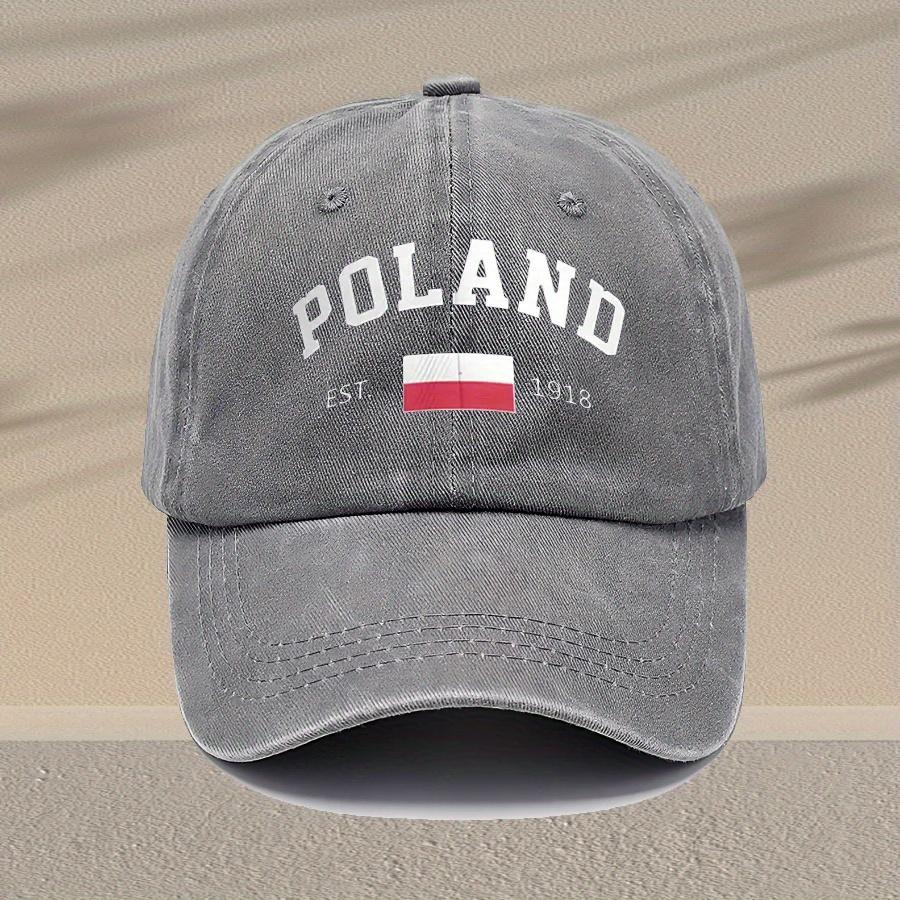Unisex Vintage Washed Baseball Cap Adjustable Breathable Trucker Hat with Poland Lettering Distressed Style Lightweight Cas 1pc