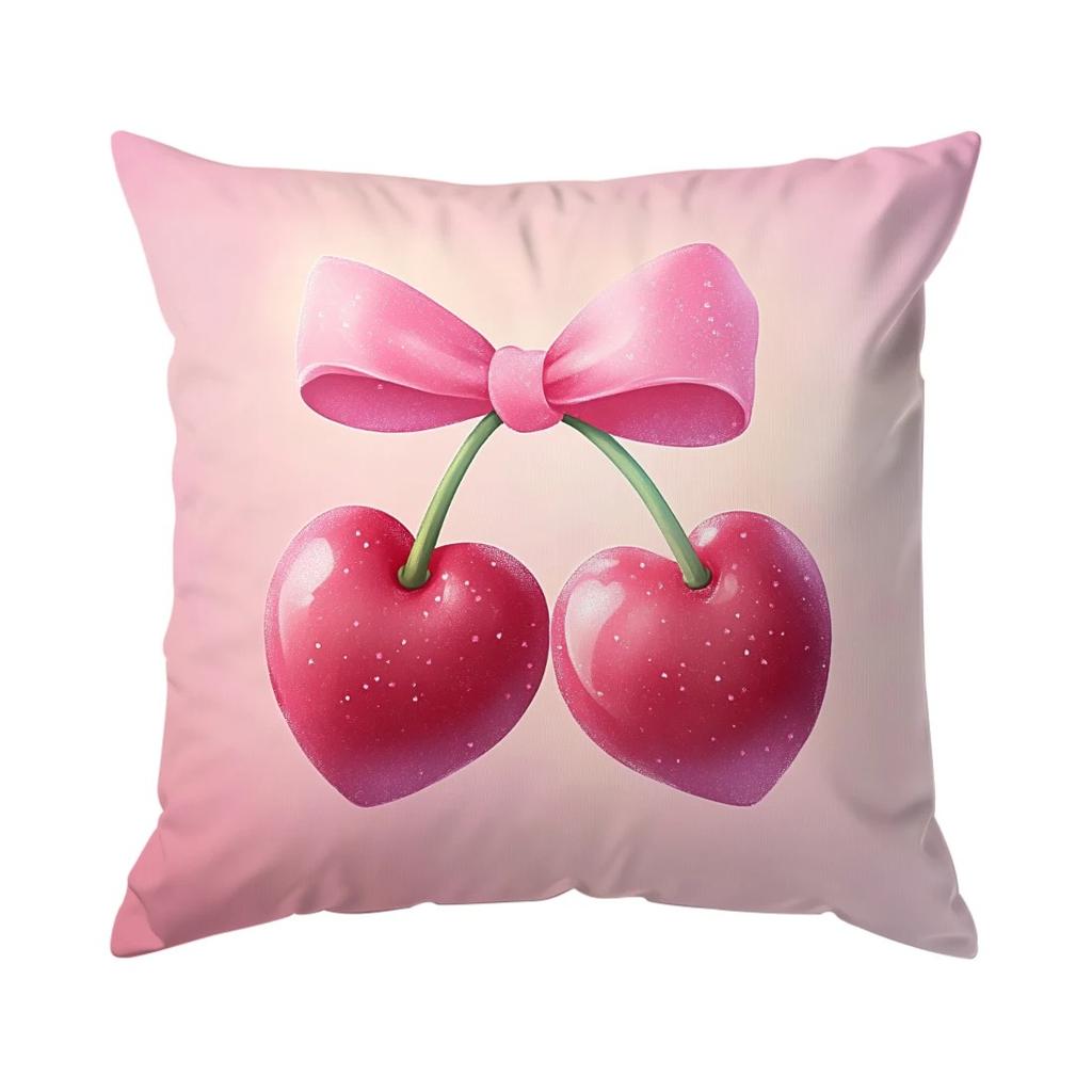 Soft Pink Bow & Cherry Blossom Pillow Cover 45x45cm -  Floral Printed Pillow Case for Sofa Living Room, Home Decor  Pillow Cover