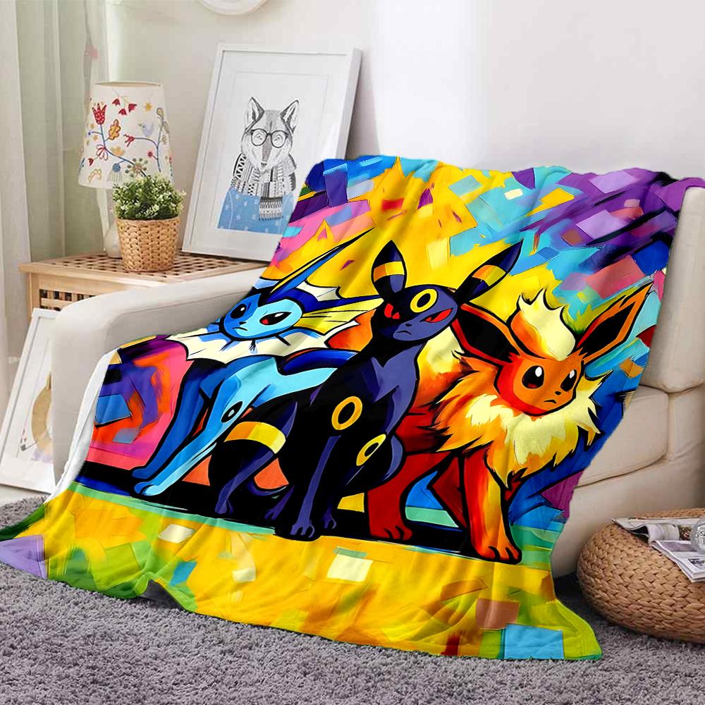 1Pc Eevee Evolution Artwork Flannel Blanket, Soft And Comfortable, Casual Warm, Camping Travel, Christmas, Halloween Xmas Gift. G135