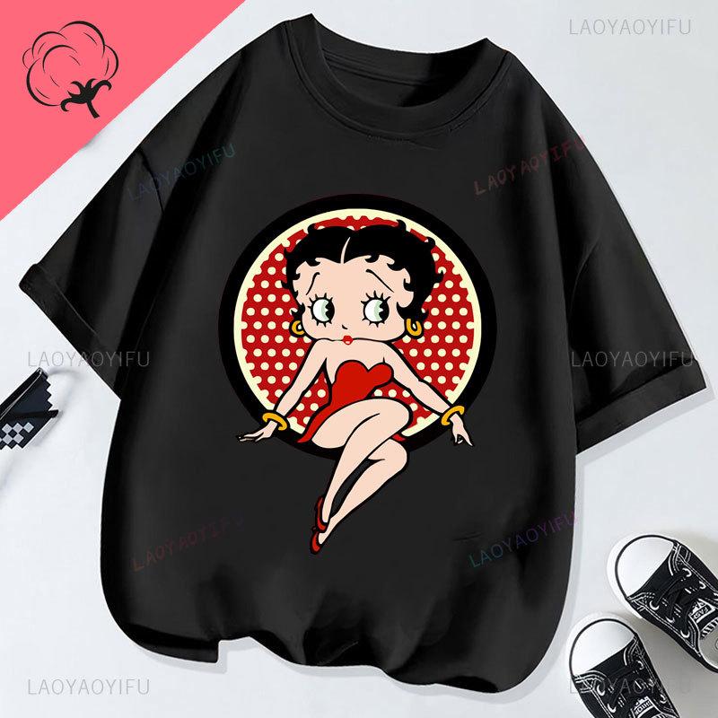 Hot Sale BettyBoop Camiseta Kawaii Cartoon Retro Style Cotton Crewneck Casual Y2k Clothes  T-Shirt Shoujo Girl Style Creativity