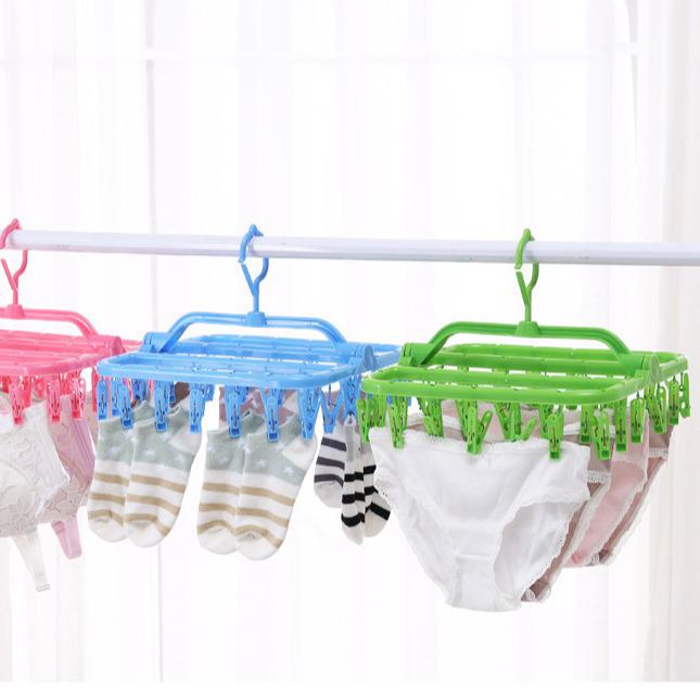 Foldable Multi-Head Clothes Drying Rack with 32 Clips for Children's Clothing