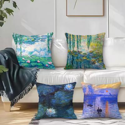 Art Water Lilies C-Claude M-Monet Cushion Cover Square Sofa Cushion Cover Casual Skin-Friendly Comfortable Pillow Cover