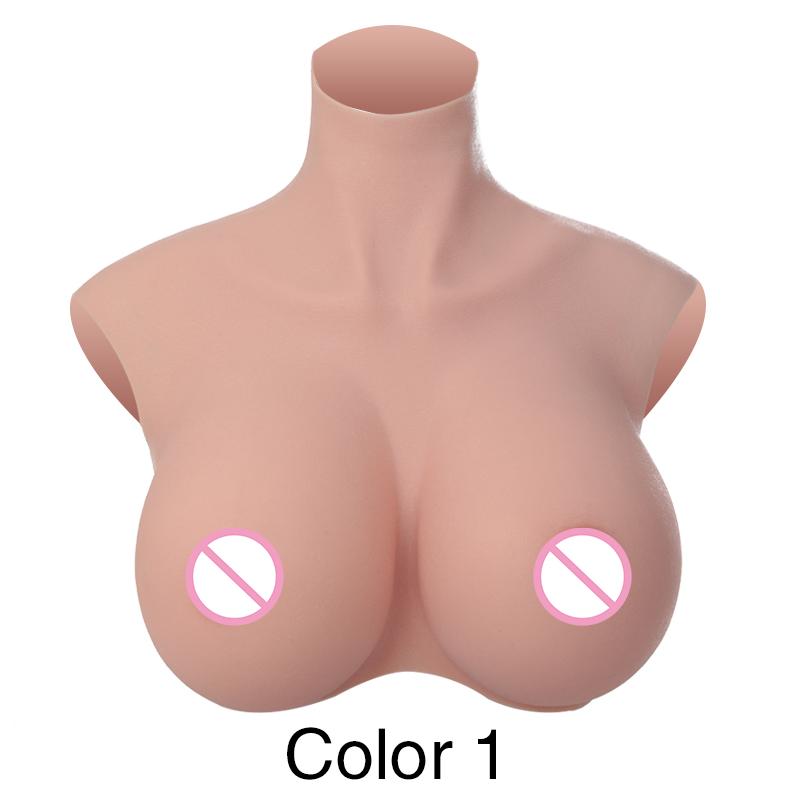 Dokier H R S Cup Oversize plus Realistic Silicone Breast Forms Fake Boobs Breast Plates[Round neck silicone filled boobs