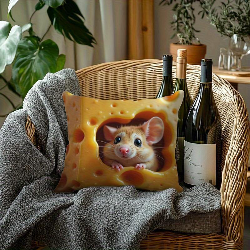 1 Stück Niedliches Maus & Käse Kissen, Verspieltes Tierdruckkissen, Ideales festliches Geschenk für Heimdekoration & Wohnraum im Herbst-Thema