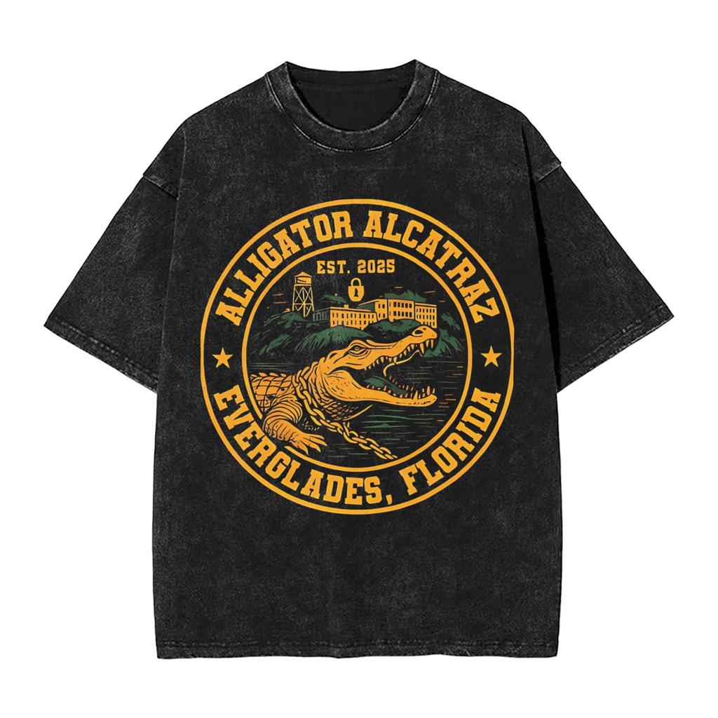 Alligator Alcatraz T Shirt Vintage Style for Men Women Cotton Tee Shirts Tops
