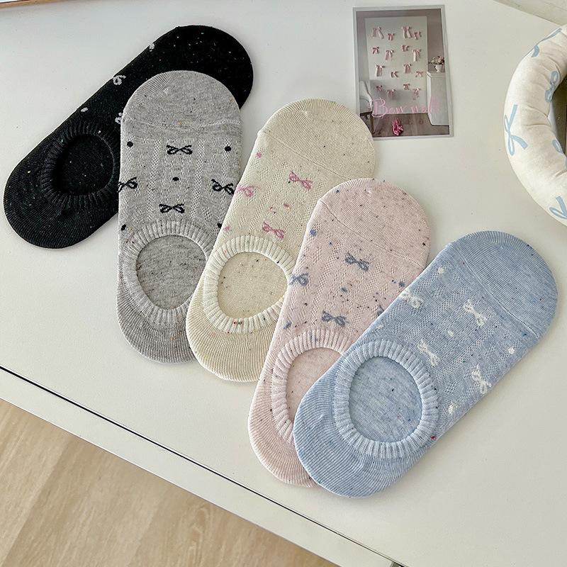 

Thin Mesh Breathable Boat Socks, Silicone Anti-slip and Non-falling Heel Cotton Socks, Bow Bow Shallow Mouth Invisible Socks 1 pair синій