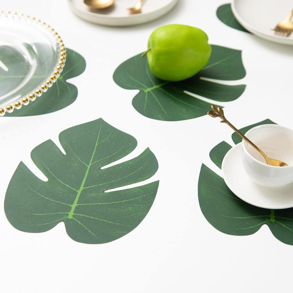 ATFL 8.3'' Artificial Medium Palm Leaves,50 PCS Fake Tropical Monstera Faux Palm Leaves for Safari Jungle Hawaiian Luau Party Table Decoration