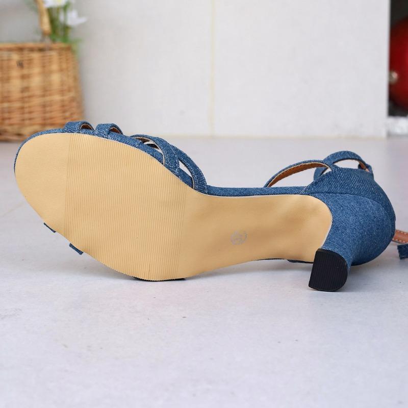 Fashion Ladies Shoes 2024 Ankle Buckle Strap Women's Sandals Cover Heel Dress Sandals Women Narrow Band Med Heel Plus Size Shoes Female