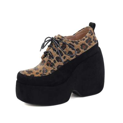 Poliuretano Primavera Otoño Talla 43 Zapatos de Plataforma de Tacón Super Alto para Mujer Punta Redonda Leopardo Suela Gruesa