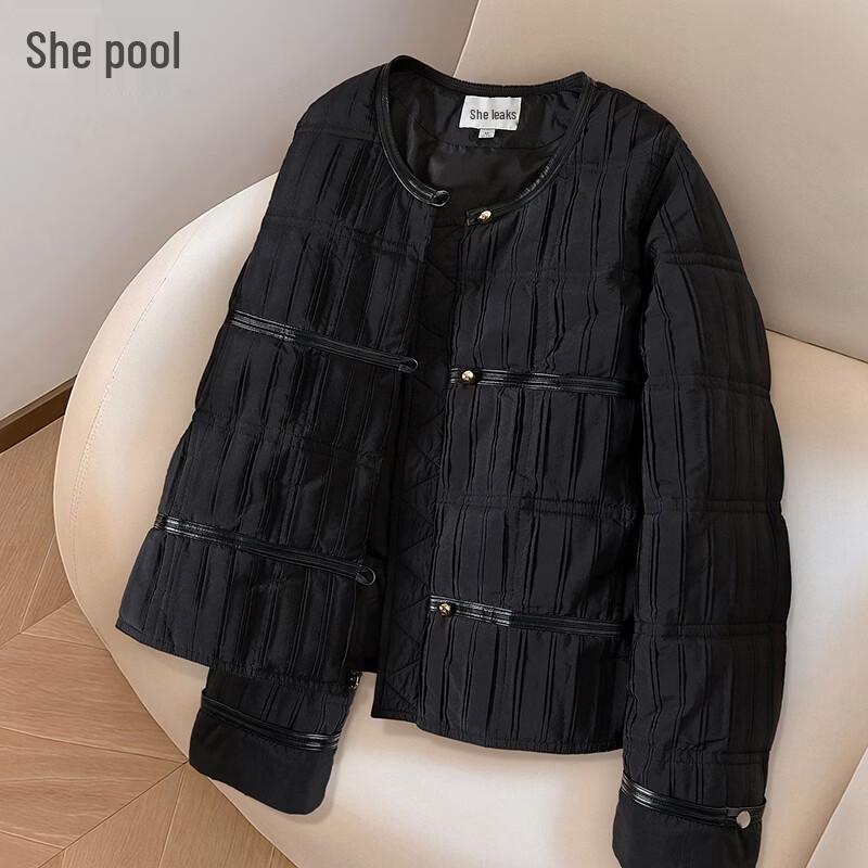 Women s Round Neck Plaid Padded Jacket M