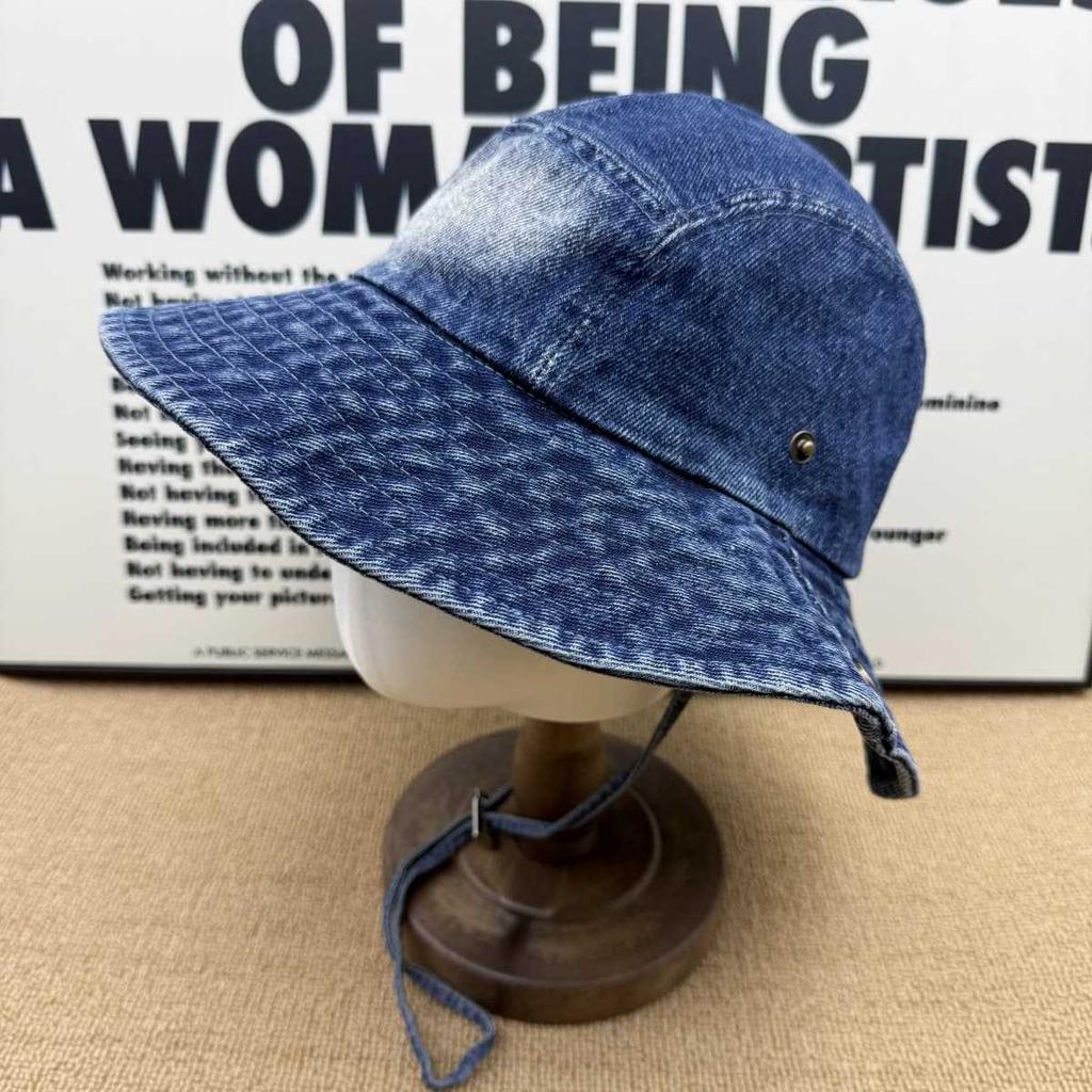 Retro Wind Gradual Change Denim Bucket Hat Men and Women Old Breathable Comfortable Anti-drop Rope Four Seasons Universal Basin Hat