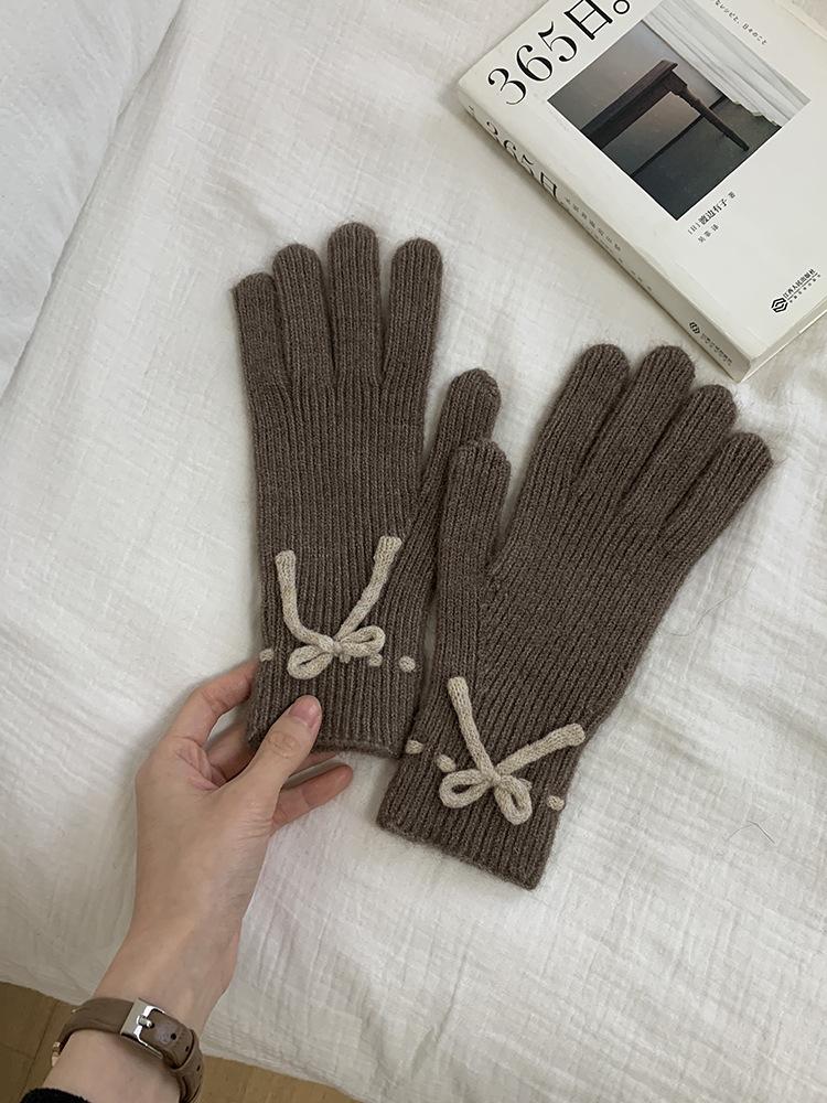 Korean Ins Cute Wool Knitted Wool Five-finger Gloves for Women To Keep Warm In Winter, Can Touch the Screen and Split the Finger Riding Tide