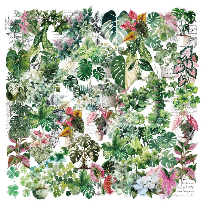 50 Pcs Green Plant Leaf Stickers Transparent Pet Waterproof Decals For Laptop Journal Pencil Case Stationery Gift