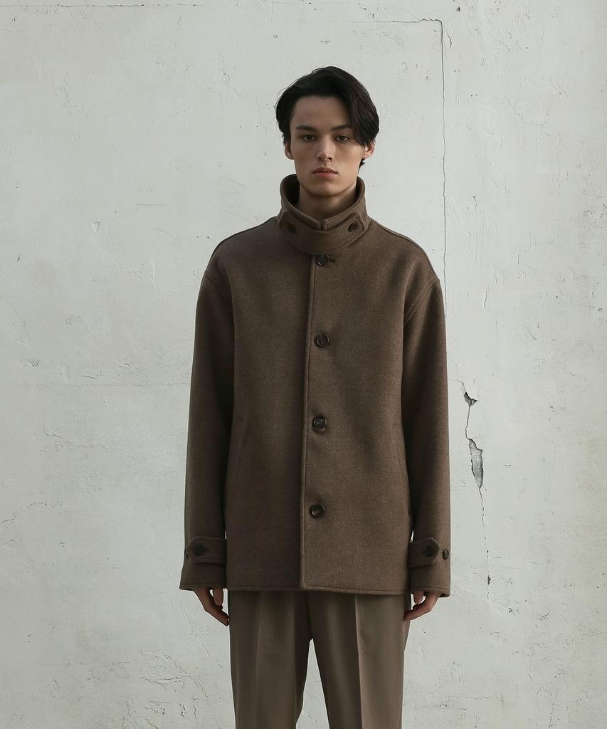 Fillchic Double-Layered Wool Half Coat (Melange Brown)