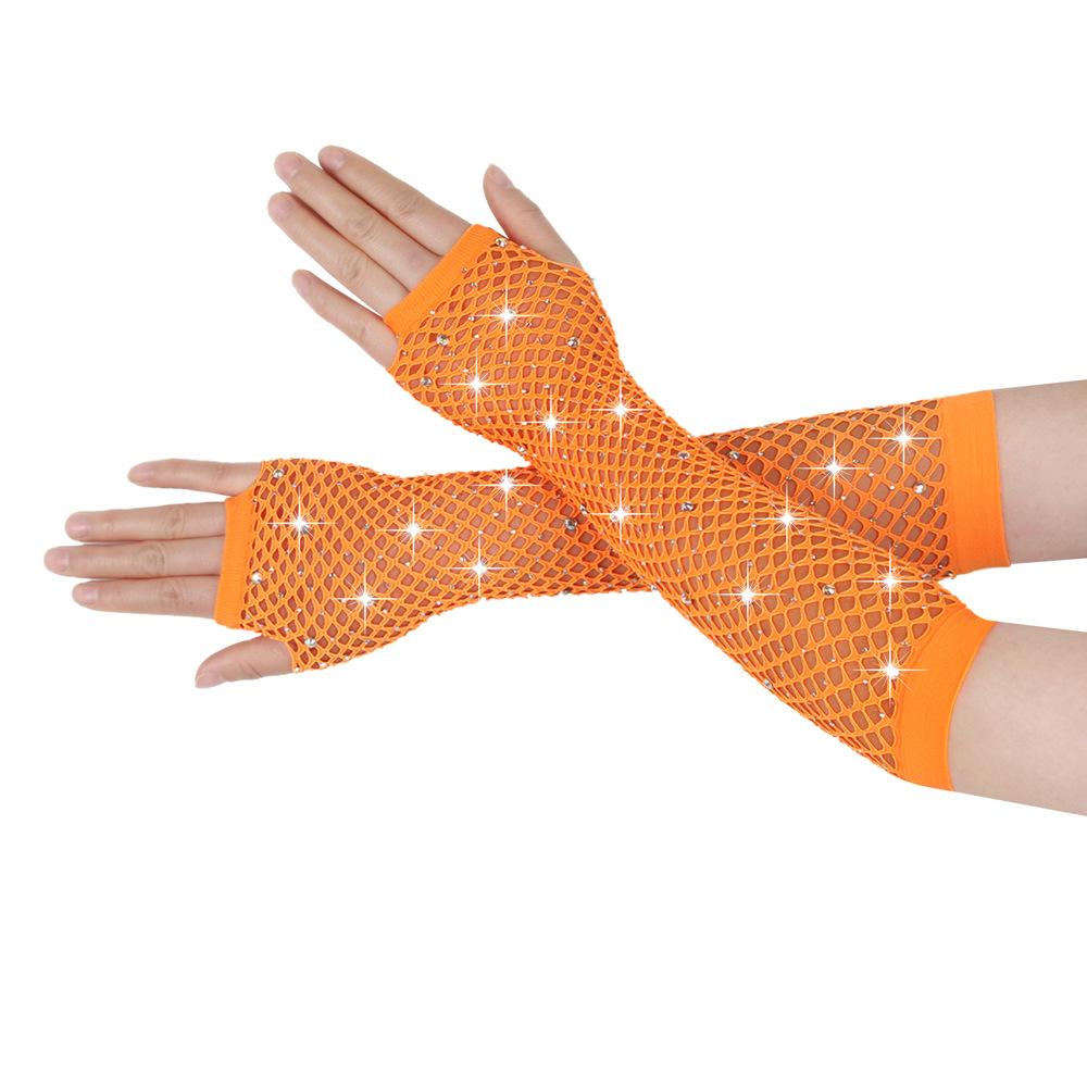 Guantes de diamante para fiesta, red de pesca, guantes de malla elástica, guantes largos sexys de diamante para discoteca retro
