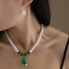 Dreiteiliges Set Anti-Perlen-Ohrringe, Ringe, Schlüsselbein-Kette, Temperament, Muttertagsgeschenk, Schmuckset.