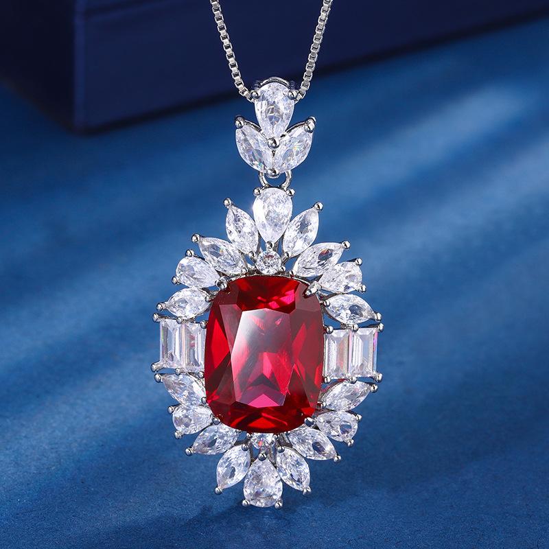 Jewelry Copper Bottom Plating Simulation Red Corundum Sapphire Fat Rectangular Light Luxury Temperament Set Female 12 * 16