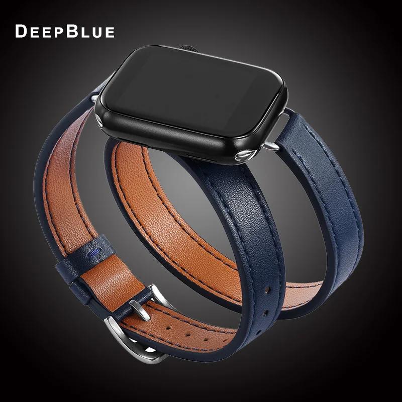 For Apple Watch Band 40 41mm Double Tour Leather Strap 45/46 42 44mm Series10 9 8 7 6 Se 5 4 3 2 for Iwatch6 38mm Fashion Correa