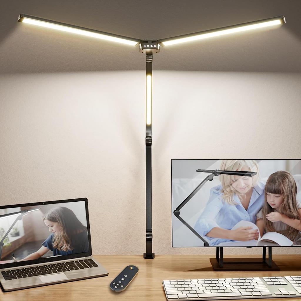 360° 24W Double Head LED Desk Lamp Dimmable 4 Colour Temperatures 5 Brightness Level Remote Control Eye Protection Reading Light