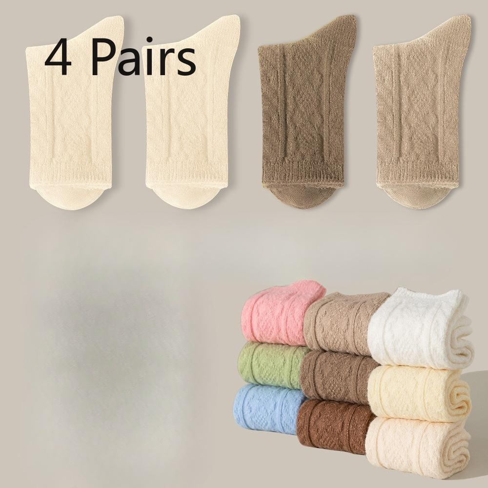 4 Pairs of Women's Winter Fleece and Thickened Warm Sleeping Floor Mid Calf Socks
