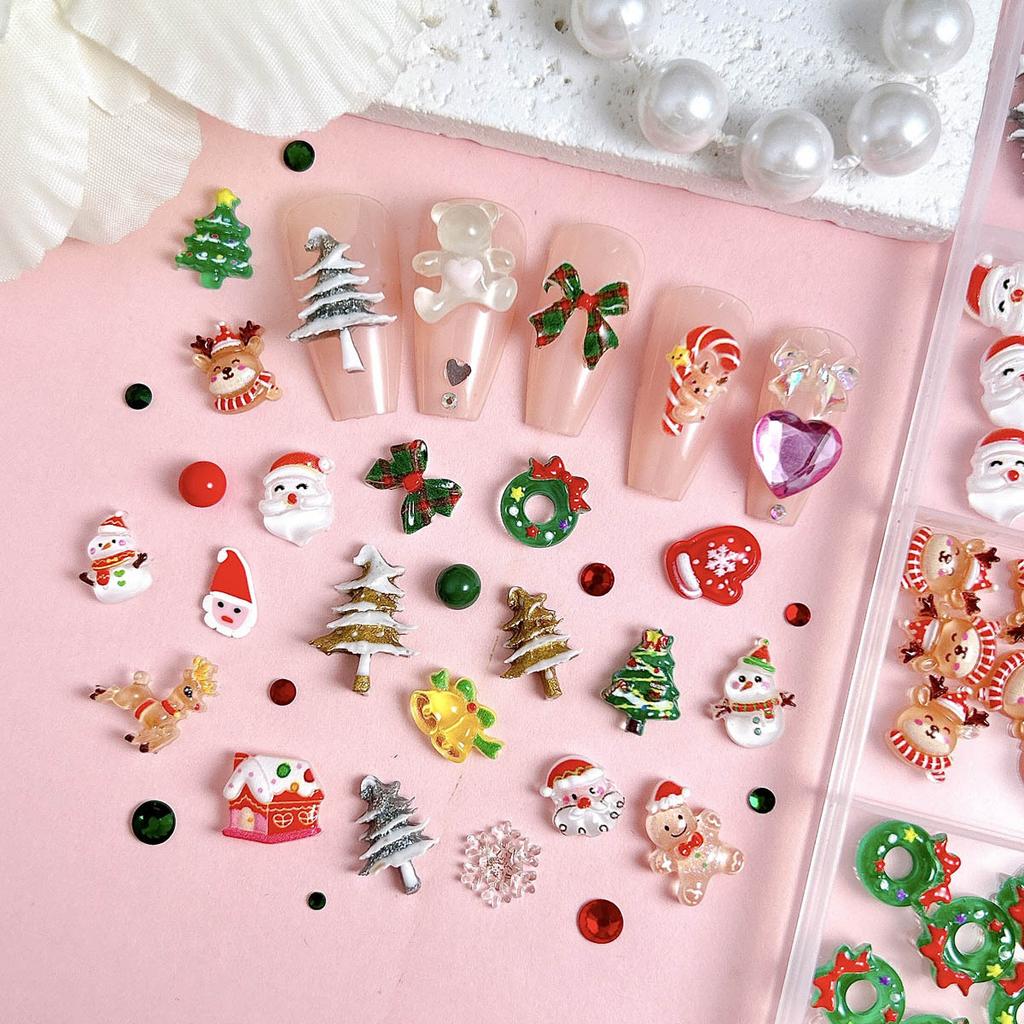 BEPAN Santa Claus Nail Art Decorations for New Year Winter Christmas Pressed Handmade DIY Boxed Wearable Nail Material