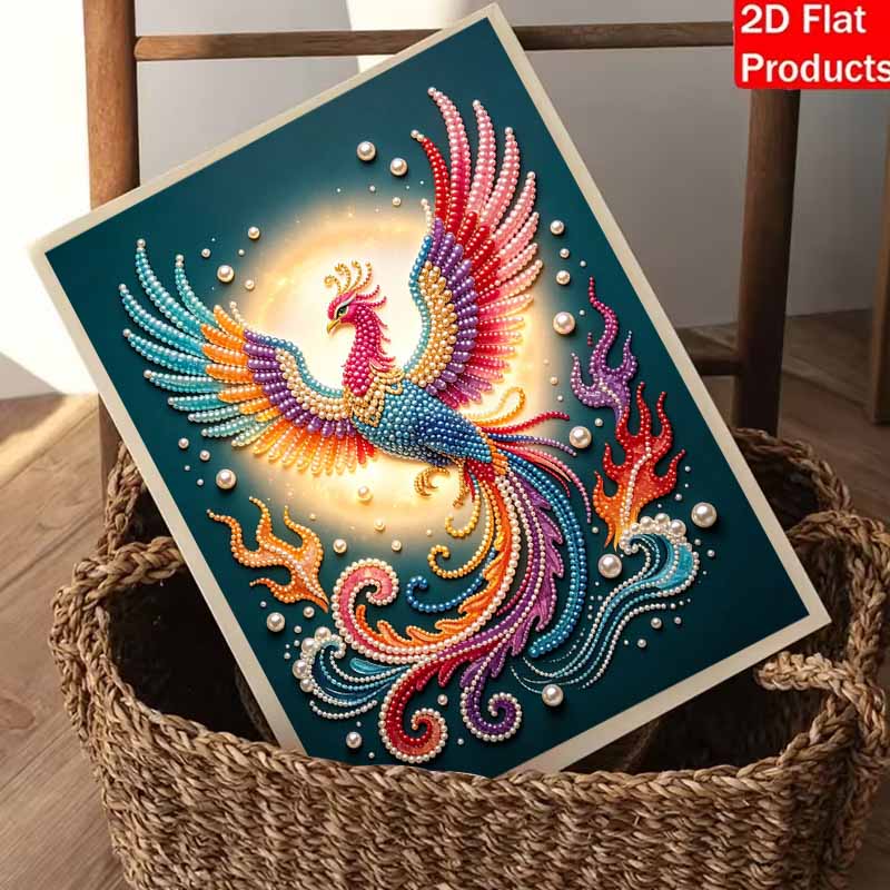 This Pearl Painting Kit Features 5D Pearl Colorful Phoenix Mosaic Art Style for Elegant Home Wall Decoration.