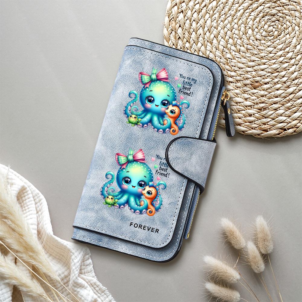 Cute Cartoon Octopus Printed Women Wallet Casual Portable Long Fashion Purse for Daily Use