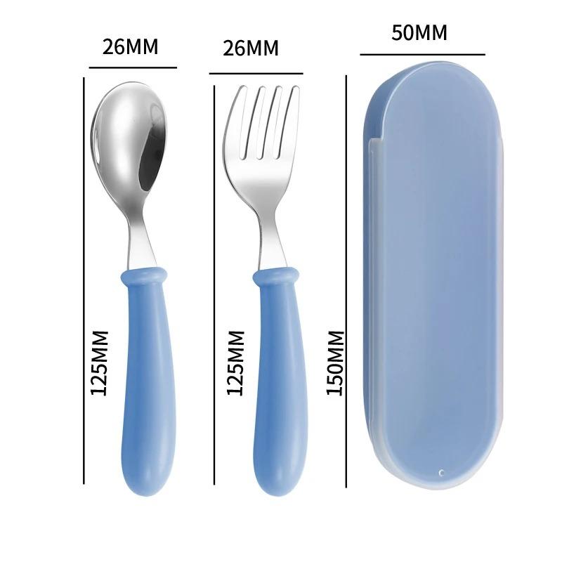 Stainless Steel Baby Gadgets Tableware Set Cartoon Toddler Dinnerware Cutlery Utensil Infant Food Feeding Spoon Fork