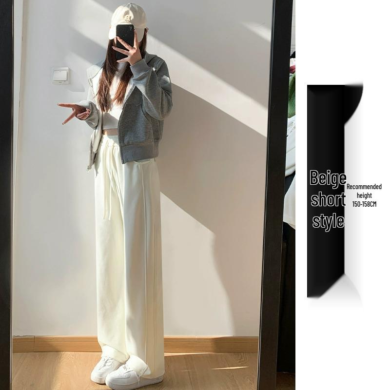 

Маленькие спортивные брюки с высокой посадкой и широкими штанинами на кулиске белого и серого цвета для женщин - Повседневная одежда на весну/осень. M (96-110 lbs)