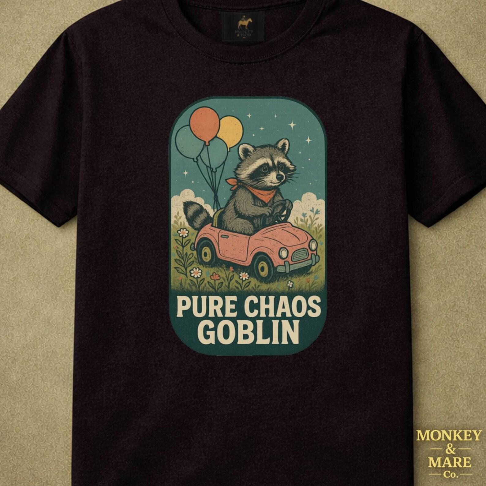 Goblin Raccoon Shirt, Pure Chaos Driving Car, Mischievous Animal Humor Tee For Chaos Lovers S