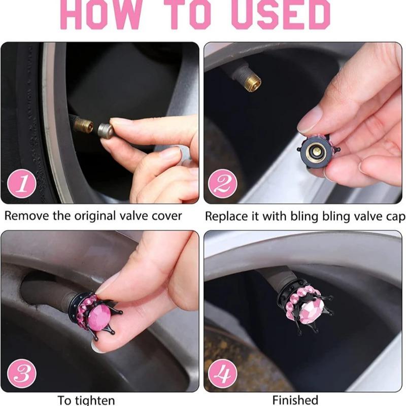 4 Crown Tire Stem Cover Blu-ray Rhinestone Universal Chrome Crown Tire Cover Car Accesorios Stem Caps1