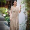 Johnature Woman Spring Fashion Chinese Style Print Casual Dress Solid Color Niche Sleeveless V-neck Vintage Dress