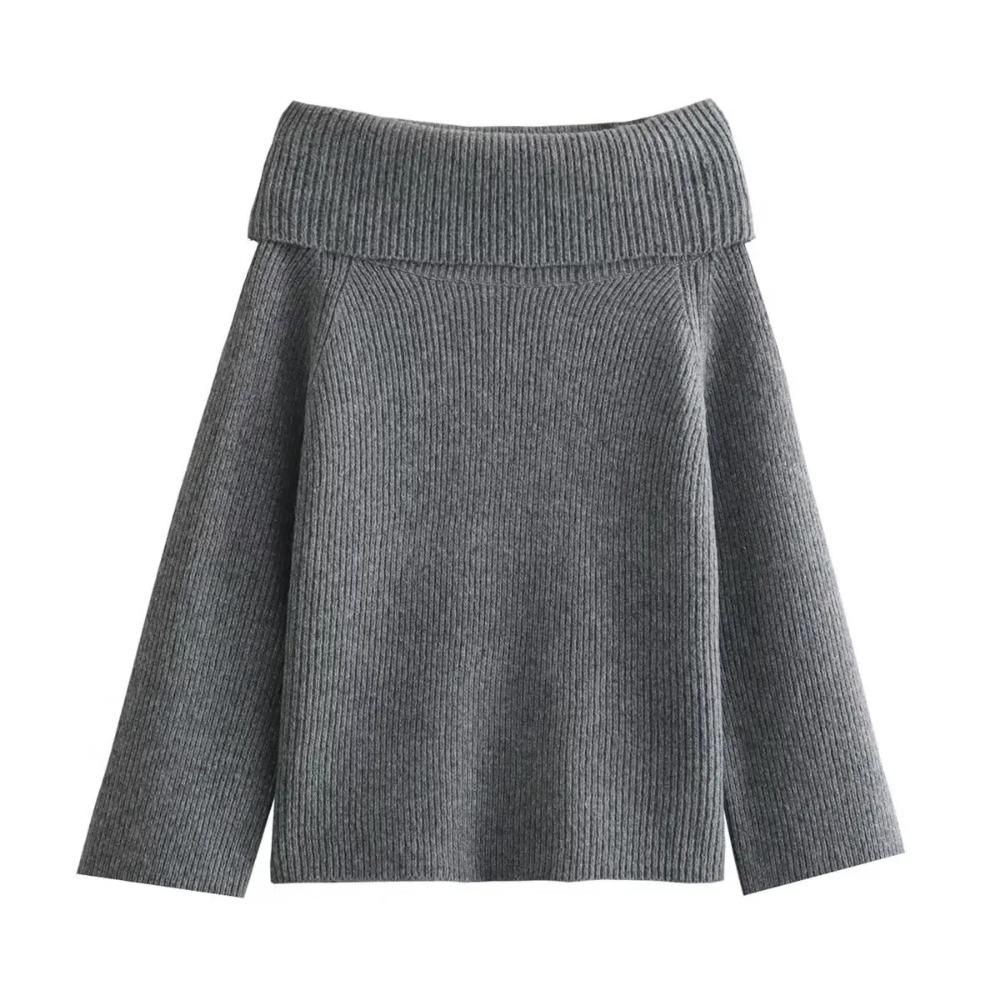 Women Fashion Solid Off Shoulder Sweater Long Sleeve Knitted Pullover Sweater Autumn and Winter Female Casual Knitwear Chic Top