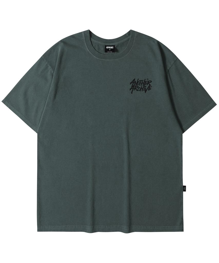 ANOTHER ARCHIVE Pigment Graffiti Logo Short Sleeve T-Shirt_Dark Green